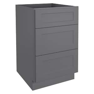 21 in. W x 24 in. D x 34.5 in. H in Shaker Gray Plywood Ready to Assemble Floor Base Kitchen Cabinet with 3 Drawers