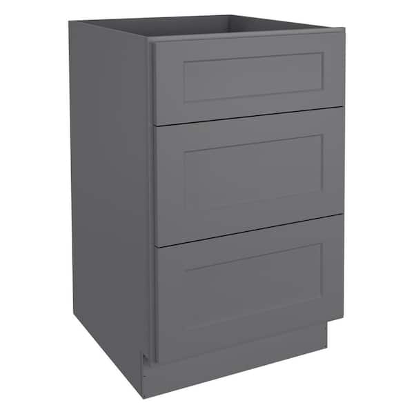 HOMEIBRO 21 in. W x 24 in. D x 34.5 in. H in Shaker Gray Plywood Ready to Assemble Floor Base Kitchen Cabinet with 3 Drawers