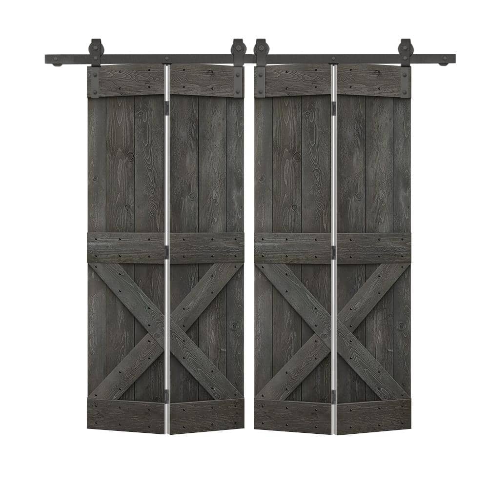 40 in. x 80 in. Mini X Series Solid Core Carbon Gray Stained DIY Wood Double Bi-Fold Doors with Sliding Hardware Kit price history on PriceWatchPro
