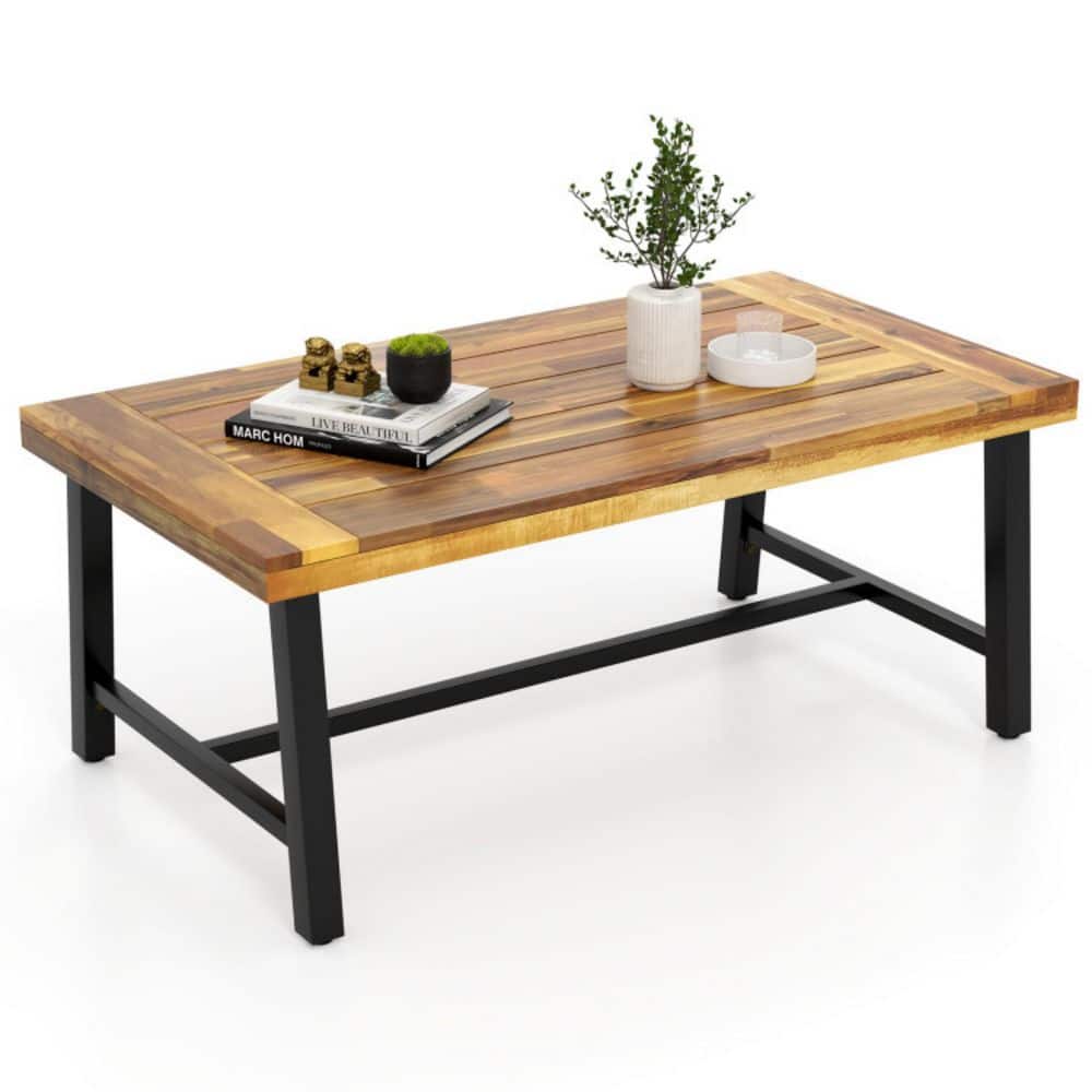 43.5 in. W Rectangular Acacia Wood Patio Side Table with Heavy-Duty Metal Legs for Balcony, Deck or Porch price history on PriceWatchPro