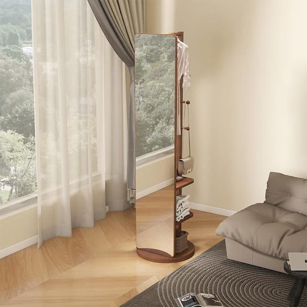 Walnut 17.7 in W x 65.7 in. H Farmhose Rectangle Wood Framed Mirror Wall Mirror Wall Decor Mirror