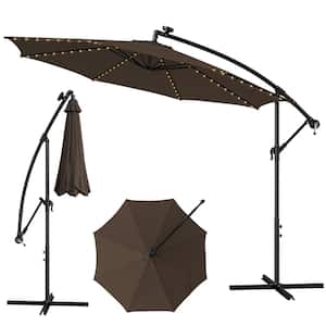 10 ft. Solar-Lighted 112 LED Cantilever Offset Patio Umbrella Crank Tilt in Coffee