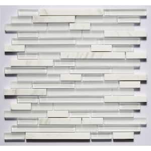 Classic Design Linear Mosaic Ivory White 12 in. x 12 in. Glass and Stone Decorative Wall Tile (11 Sq. Ft./Case)