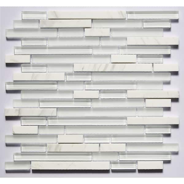 ABOLOS Classic Design Linear Mosaic Ivory White 12 in. x 12 in. Glass and Stone Decorative Wall Tile (11 Sq. Ft./Case)