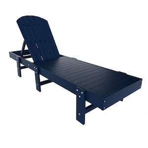 Altura Navy Blue HDPE Plastic Outdoor Adjustable Backrest Classic Adirondack Chaise Lounger