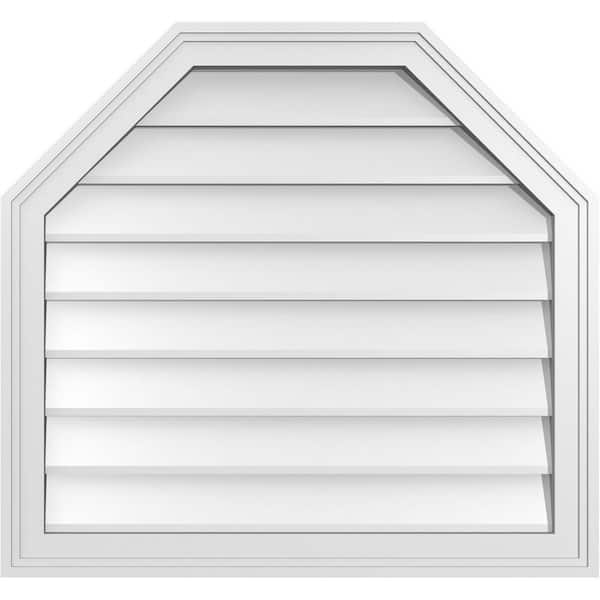 Ekena Millwork 28 in. x 26 in. Octagonal Top Surface Mount PVC Gable Vent: Decorative with Brickmould Frame