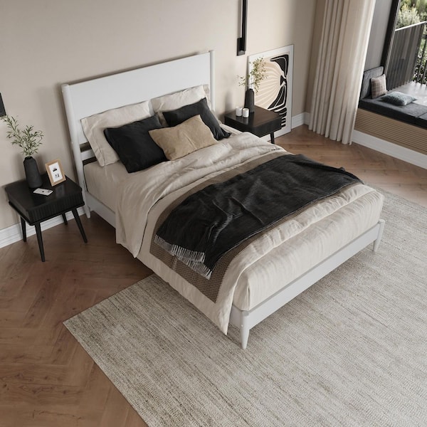 AFI Pasadena White Solid Wood Frame Queen Low Profile Platform Bed
