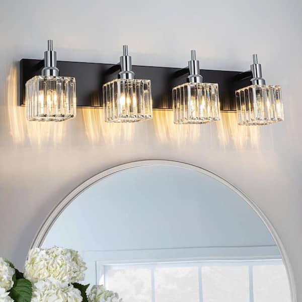 EDISLIVE Orillia 27.5 in. 4-Light Modern Black Chrome Bathroom Vanity Light with Crystal Shades