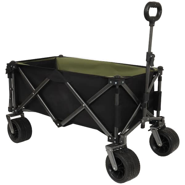 10.59 cu. ft. Steel Garden Cart in Black and Green, 49 in. Extra Long Collapsible Wagon with Tailgate