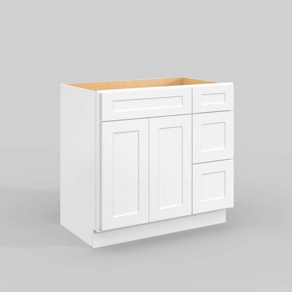 36 in. W x 21 in. D x 34.5 in. H in Shaker White Plywood Ready to Assemble Floor Vanity Sink Base Kitchen Cabinet