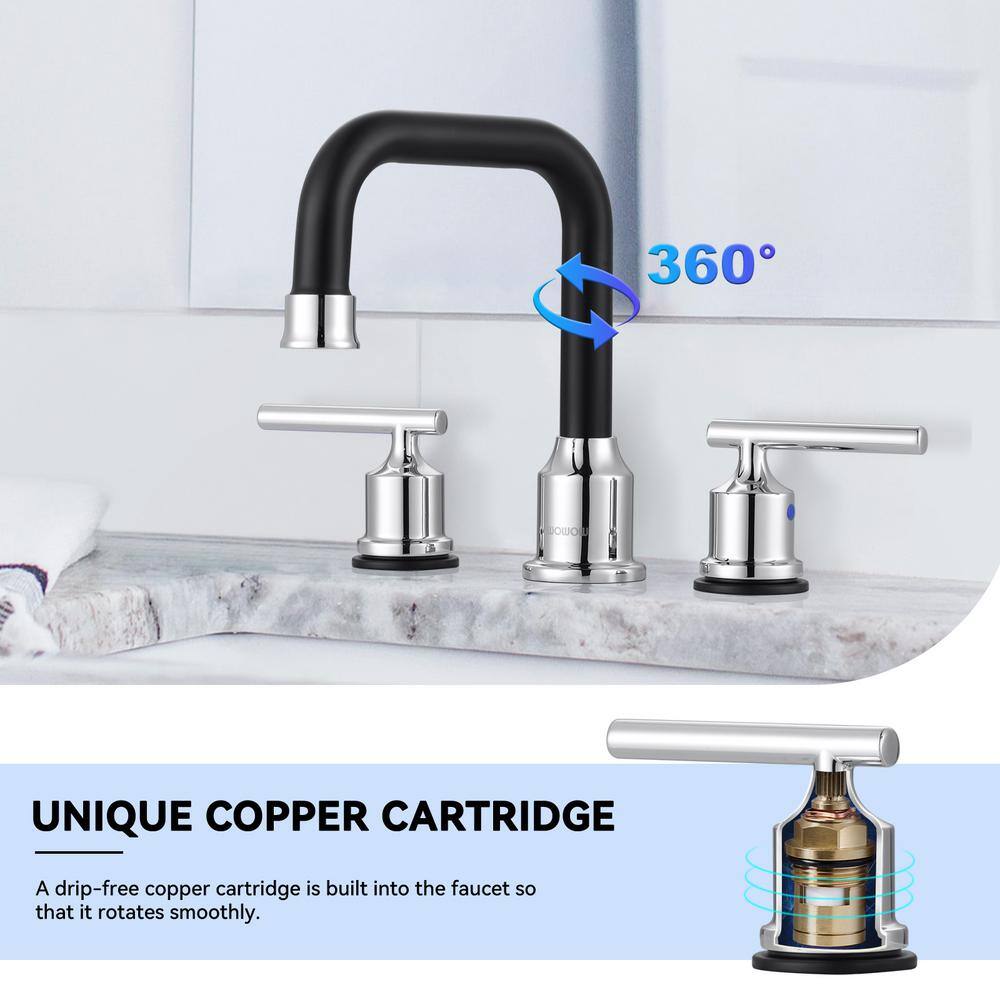 8-Inch Widespread Chrome and Black Stainless Steel Bathroom Faucet