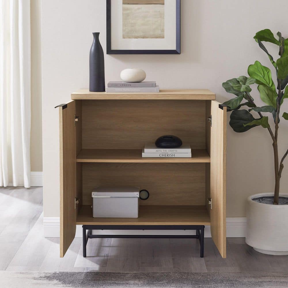32" Coastal Oak and Black Fluted-Door Accent Cabinet
