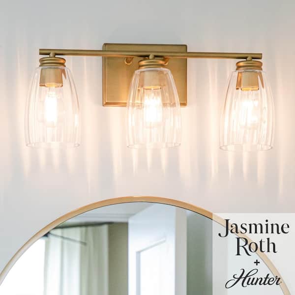 Hunter - Rossmoor 20.5 in. 3-Light Luxe Gold Vanity Light with Clear Glass Shades