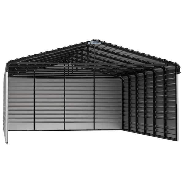 Arrow 20 ft. W x 29 ft. D x 9 ft. H Eggshell Galvanized Steel Carport with 3-Sided Enclosure