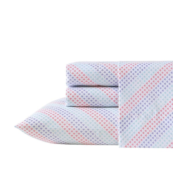 Nautica Oswald Hearts 4 Piece Pink/Lavendar/Aqua Microfiber Queen Sheet Set