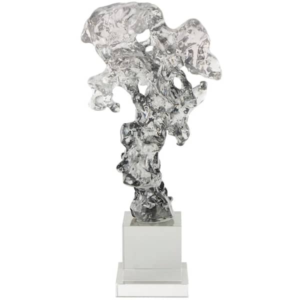 Litton Lane Clear Glass Handmade Freeform Abstract Sculpture with Clear Square Base