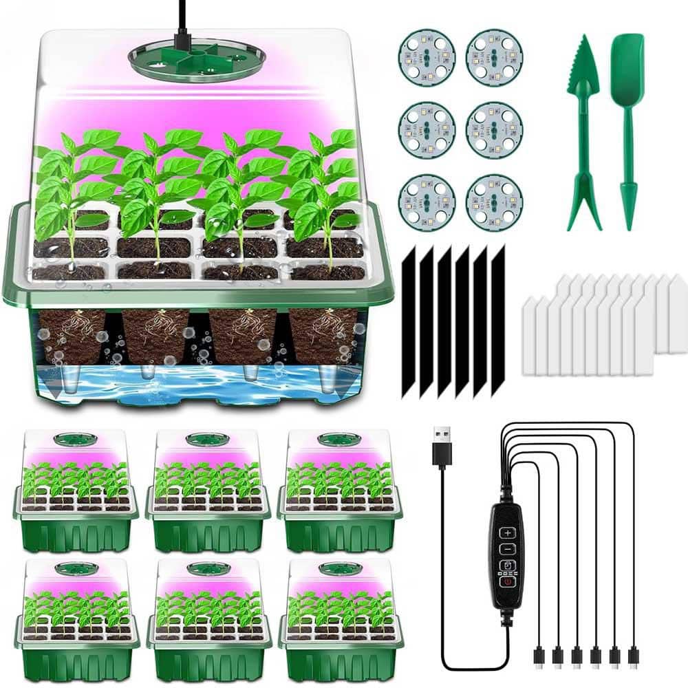 Phewnyzo Seed Starter Tray with Grow Light 5-Pack 60 Cells Phewnyzo Seed Starter Tray with Grow Light 5-Pack 60 Cells