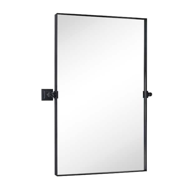 TEHOME 20 in. W x 30 in. H Rectangular Pivoting Metal Framed Wall Mounted Bathroom Vanity Mirror in Matt Black