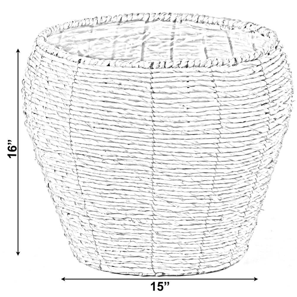 Large Woven Natural Rattan Round Plant Container with Plastic Lining