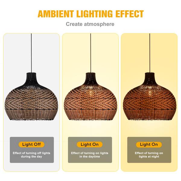 ARTURESTHOME 1-Light Black Rattan Pendant Light with Basket