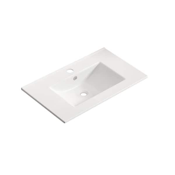 29.92 in. Drop-In Rectangular Ceramic Bathroom Sink Top in White with Overflow