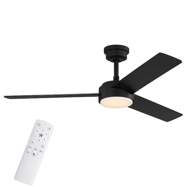 Cornwall 52 in. Matte Black Downrod Standard Ceiling Fan with 3-Blades, White Adjustable LED Light, DC Motor, and Remote