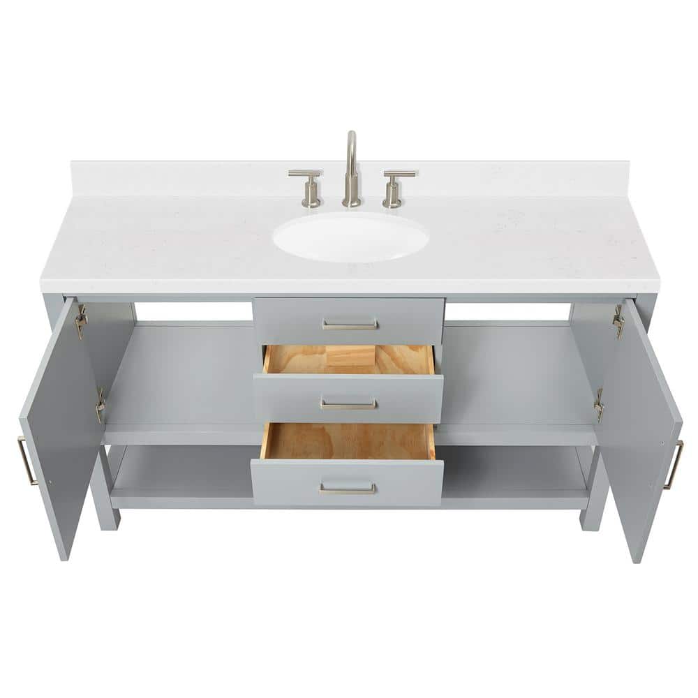 Bayhill Gray 60'' Single Sink Freestanding Vanity with Quartz Top