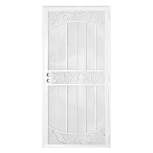 36 in. x 80 in La Entrada White Surface Mount Outswing Steel Security Door with Perforated Metal Screen