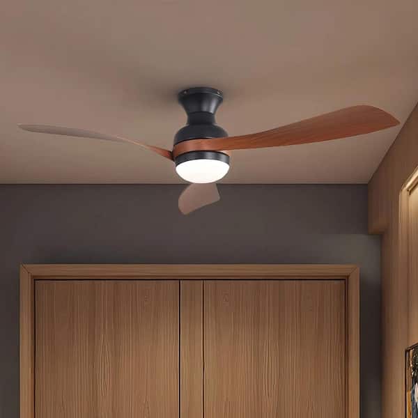 52 in. Integrated LED Indoor Flush Mount Walnut Standard Ceiling Fan with Dimmable Light and Remote DC Motor