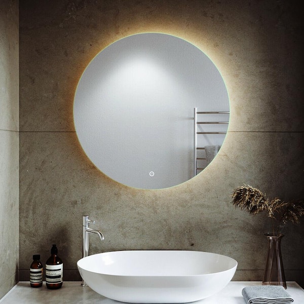 Cesicia 30 in. W x 30 in. H Round Frameless Wall Mount Bathroom Vanity Mirror in Silver with LED, Anti-Fog and Dimmable