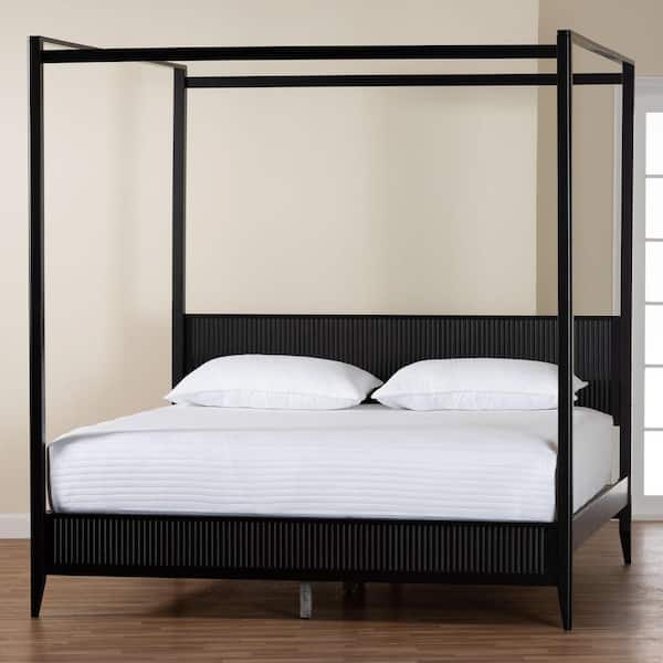 Baxton Studio Primrose Black Wood Frame King Size Canopy Bed
