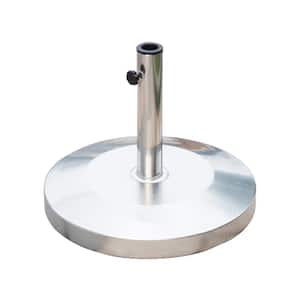 55 lbs. Stainless Steel Patio Umbrella Base with Heavy Cement Bottom in Silver