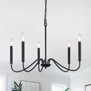 Clerise 5-Light Black Classic Candle Style Modern Chandelier for Living Room Kitchen Island Dining Room Foyer