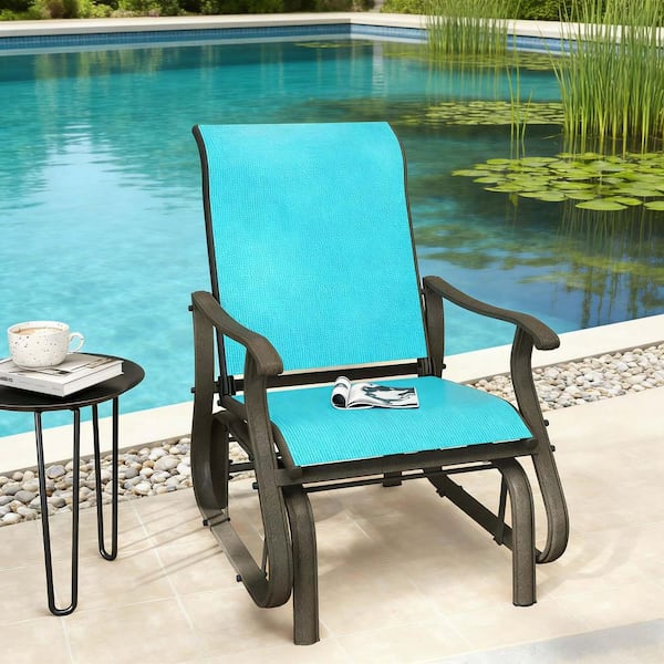 Blue Metal Outdoor Glider Chair Garden Glider Swing Chair Lounge