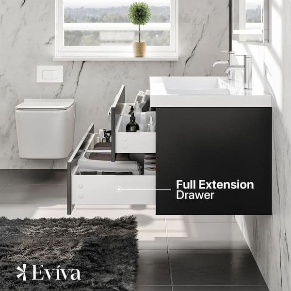 Eviva Surf 57 Black-Wood Modern Bathroom Vanity Set with Integrated White Acrylic Double Sink