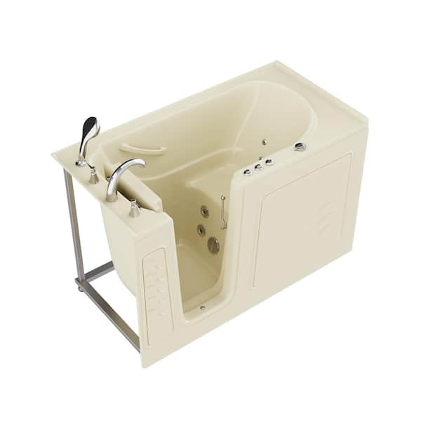 Universal Tubs HD Series 60 in. Left Drain Quick Fill Walk-In Whirlpool Bath Tub with Powered Fast Drain in Biscuit