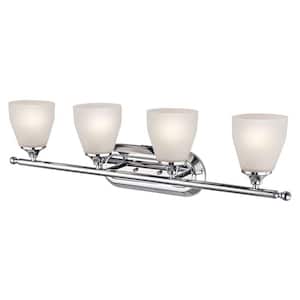 Ansonia 31.25 in. 4-Light Chrome Contemporary Bathroom Vanity Light with Etched Glass Shade