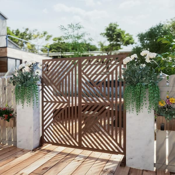 Dovelina 72 in. Galvanized Metal Outdoor Privacy Screens Garden Fence Zodiac in Brown