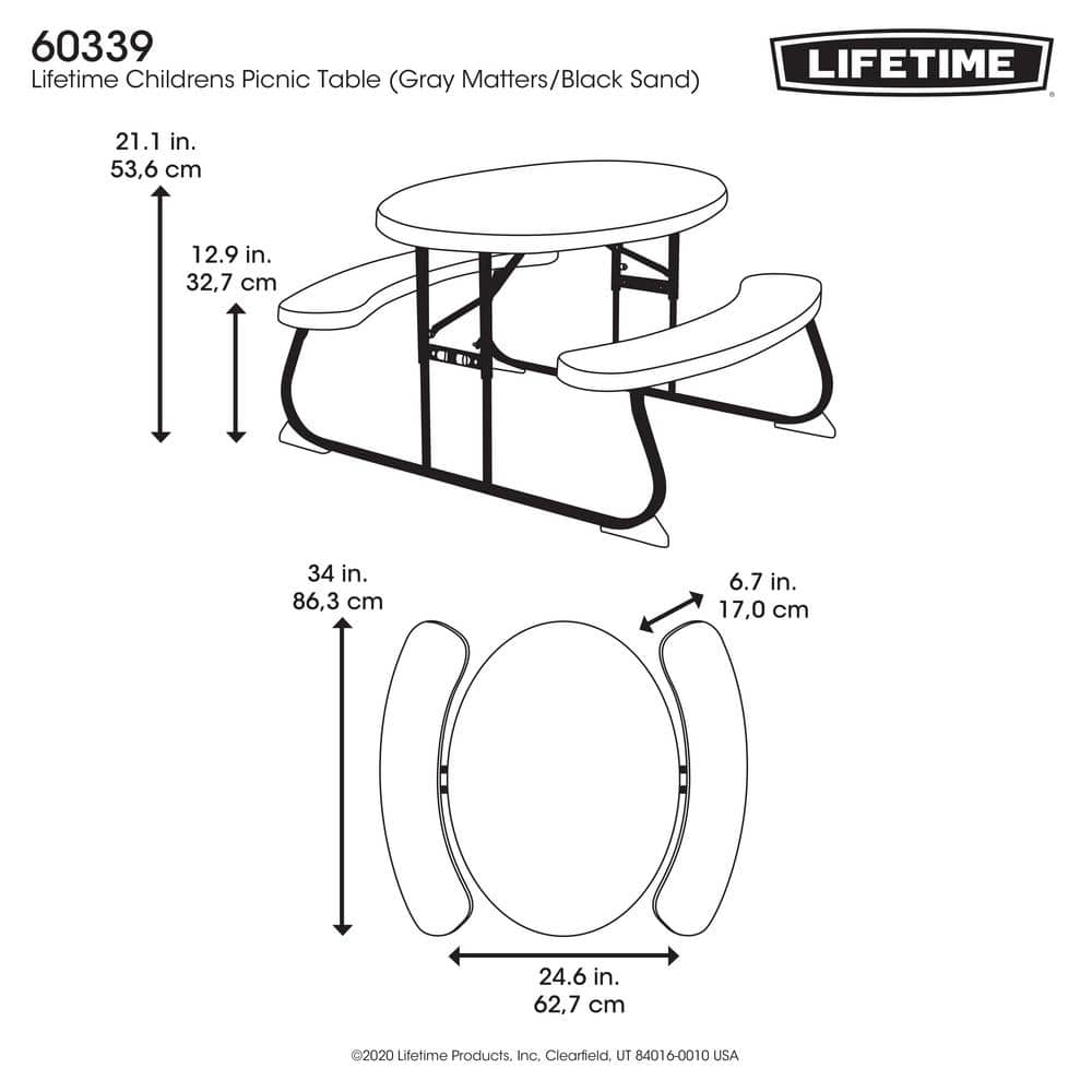 Gray Curved Shape Steel Kids Picnic Table with Stain Protection
