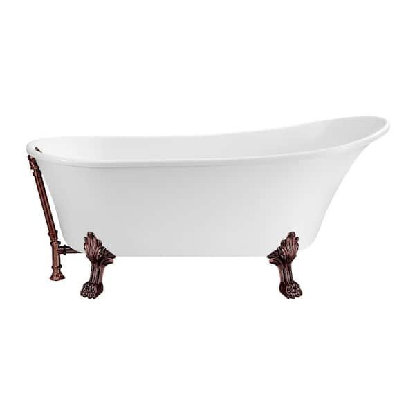 Streamline 63 in. Acrylic Clawfoot Non-Whirlpool Bathtub in Glossy White,Matte Oil Rubbed Bronze Clawfeet And Drain