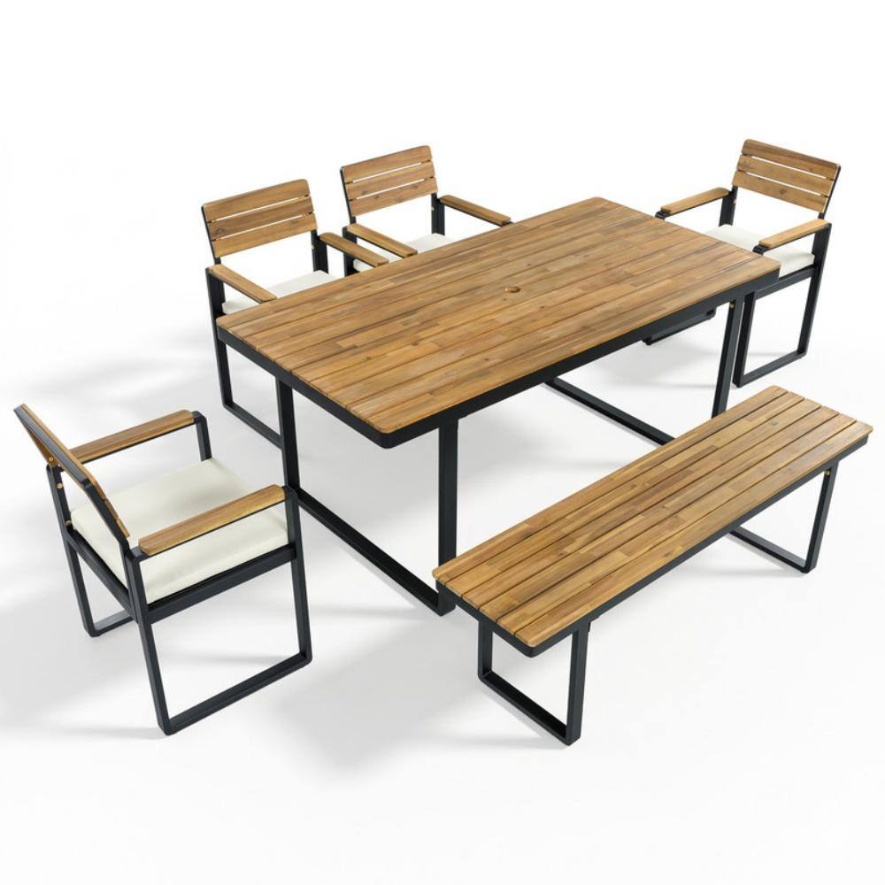 6-Piece Rectangle Patio Outdoor Dining Set with Beige Cushion for Patio price history on PriceWatchPro