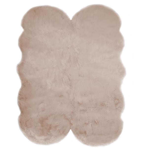 Mmlior Faux Rabbit Fur Light Brown 4 ft. x 6 ft. Fluffy Furry Area Rug Specialty Rug