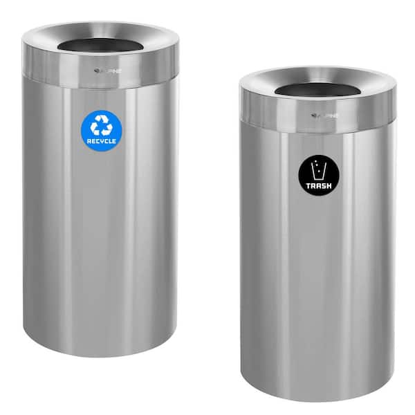 27 Gal. Stainless Steel Open Top Recycling Can and Commercial Vented Trash Can (2-Pack)