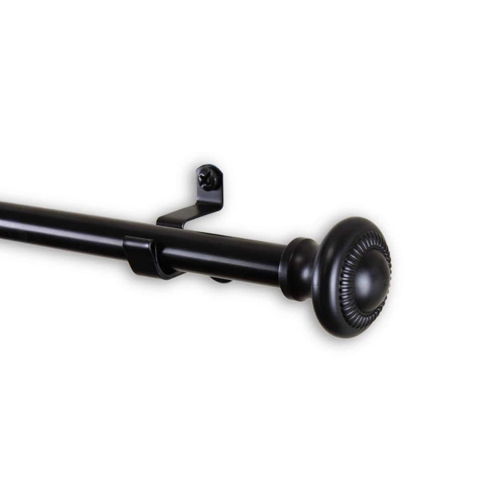 Adjustable Black Steel Single Curtain Rod with Decorative Finials