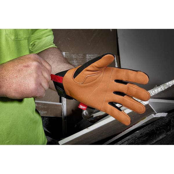 Case XX Logo Embossed Work Gloves Medium Premium Tan Goatskin Leather and  Black Spandex