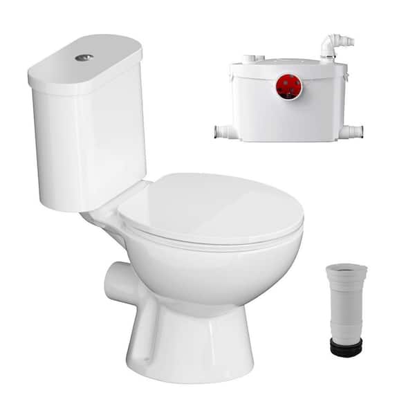 2 piece Upflash Macerating Toilet 1.0/1.6 GPF Dual Flush Round Toilet in White Seat Included with 600W Pump