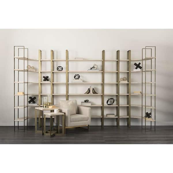 Taunton 90 in. Tall Light Brown Wood and Gold Metal 6-Shelf Tiered Bookcase with Open Shelving and Contemporary Design