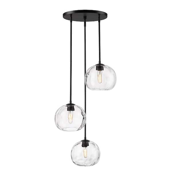 Unbranded Chloe 3-Light Matte Black Round Chandelier with No Bulbs Included
