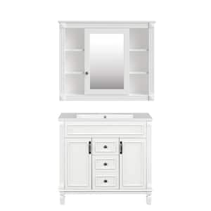 36 in. W x 18 in. D x 34 in. H Single Sink Freestanding Bath Vanity in White with White Resin Top and Mirror