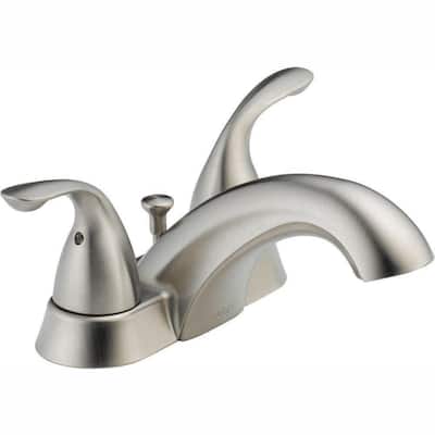 Classic 4 in. Centerset 2-Handle Bathroom Faucet with Metal Drain Assembly in Stainless